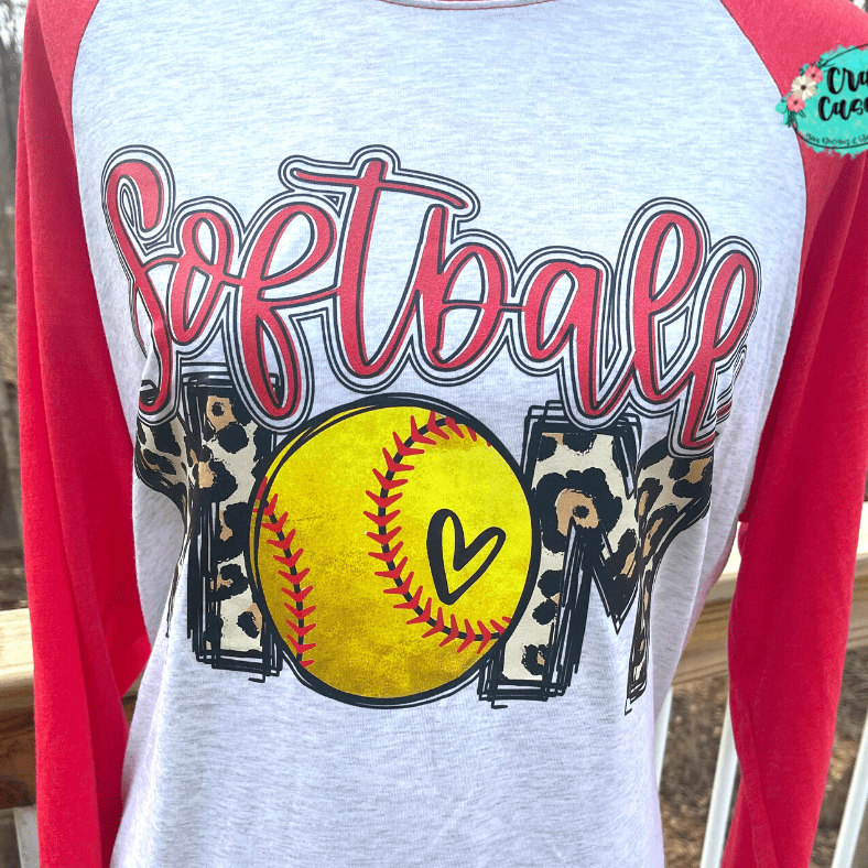 Softball Mom Leopard 3/4 Raglan Tee by Crafty Casey's