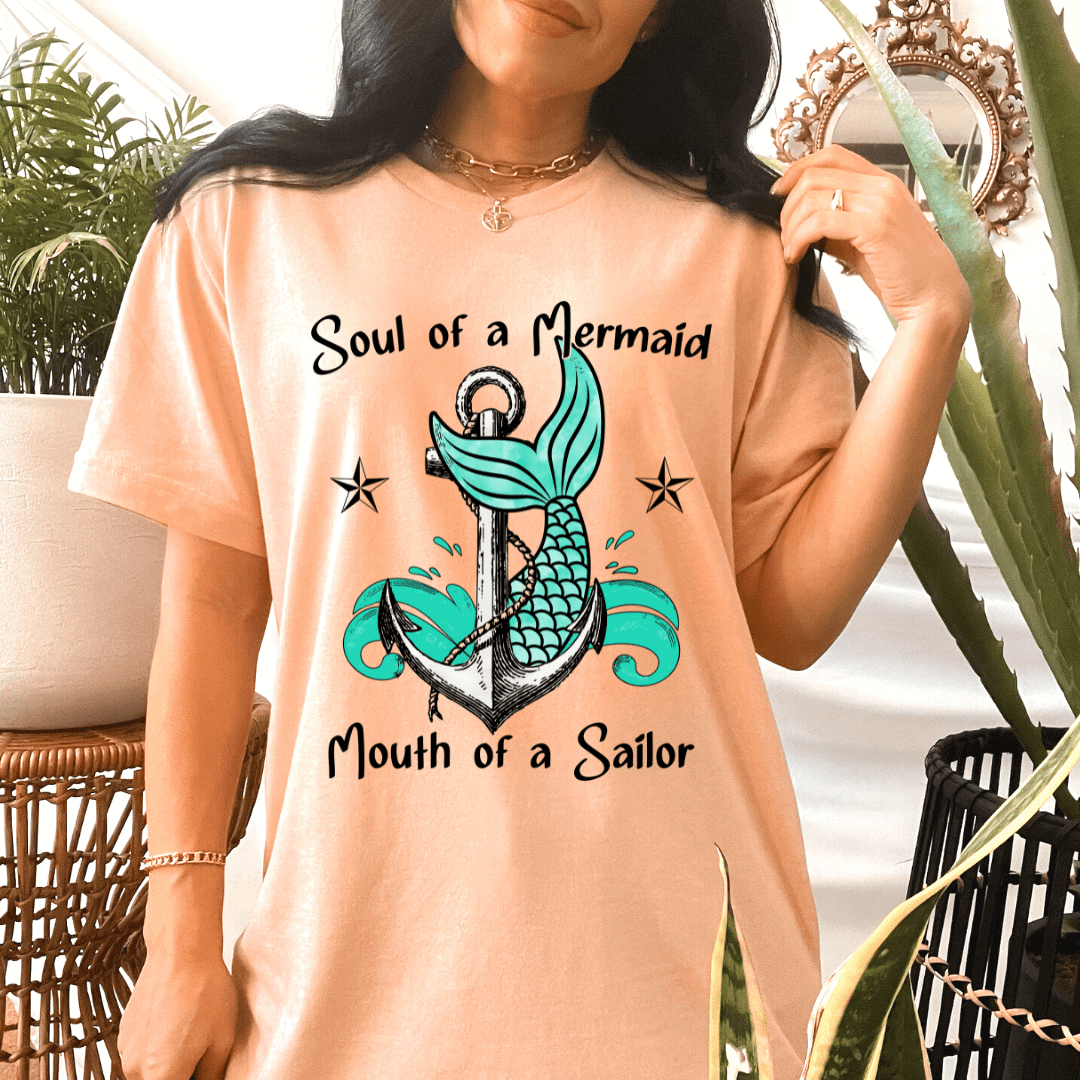 Soul Of A Mermaid A Mouth Of A Sailor Funny Tee by Crafty Casey's