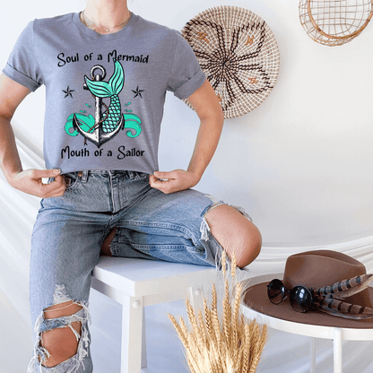 Soul Of A Mermaid A Mouth Of A Sailor Funny Tee by Crafty Casey's