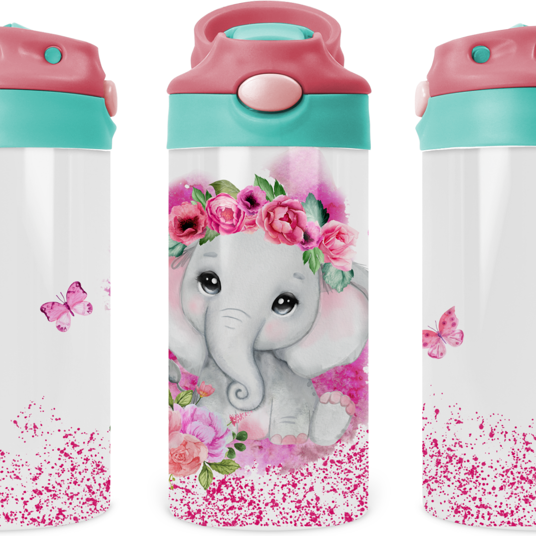 Sparkle Baby Elephant Kids 12 oz Water Bottle Flip Top by Crafty Casey's