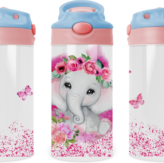 Sparkle Baby Elephant Kids 12 oz Water Bottle Flip Top by Crafty Casey's