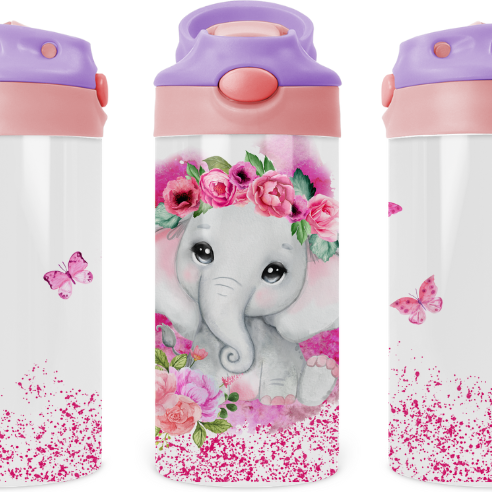 Sparkle Baby Elephant Kids 12 oz Water Bottle Flip Top by Crafty Casey's