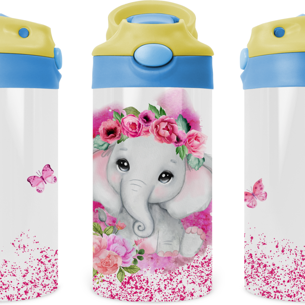 Sparkle Baby Elephant Kids 12 oz Water Bottle Flip Top by Crafty Casey's