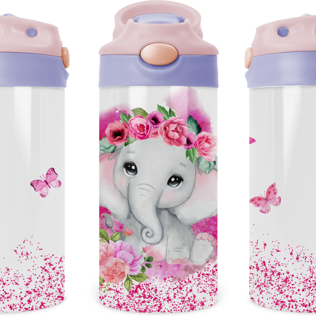 Sparkle Baby Elephant Kids 12 oz Water Bottle Flip Top by Crafty Casey's