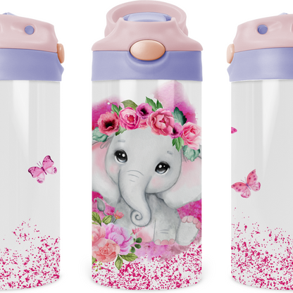 Sparkle Baby Elephant Kids 12 oz Water Bottle Flip Top by Crafty Casey's