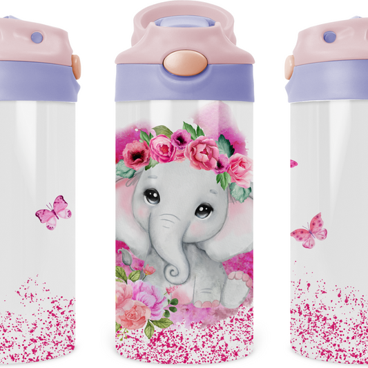 Sparkle Baby Elephant Kids 12 oz Water Bottle Flip Top by Crafty Casey's