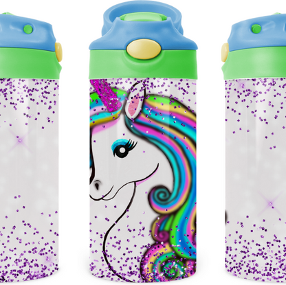 Sparkle Unicorn Kids 12 oz Water Bottle Flip Top by Crafty Casey's