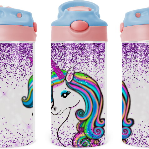 Sparkle Unicorn Kids 12 oz Water Bottle Flip Top by Crafty Casey's