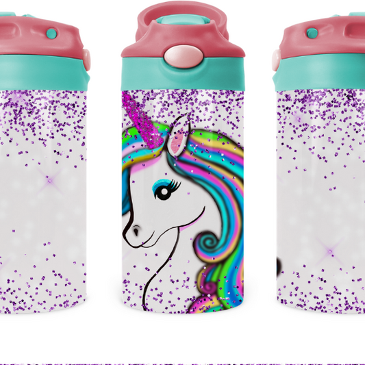 Sparkle Unicorn Kids 12 oz Water Bottle Flip Top by Crafty Casey's