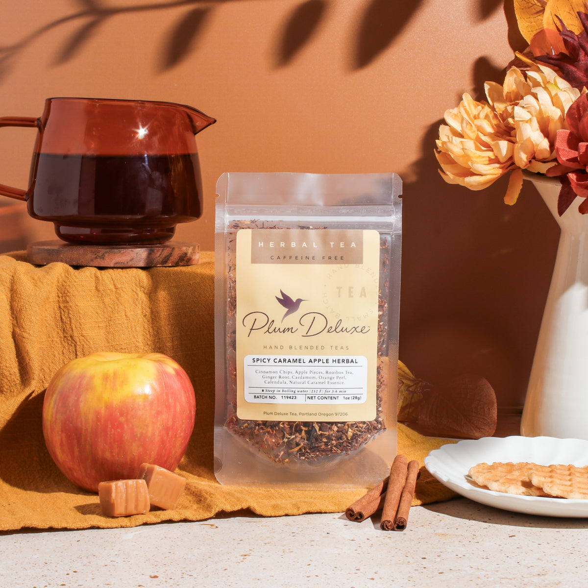 Spicy Caramel Apple Cinnamon Herbal Tea by Plum Deluxe Tea