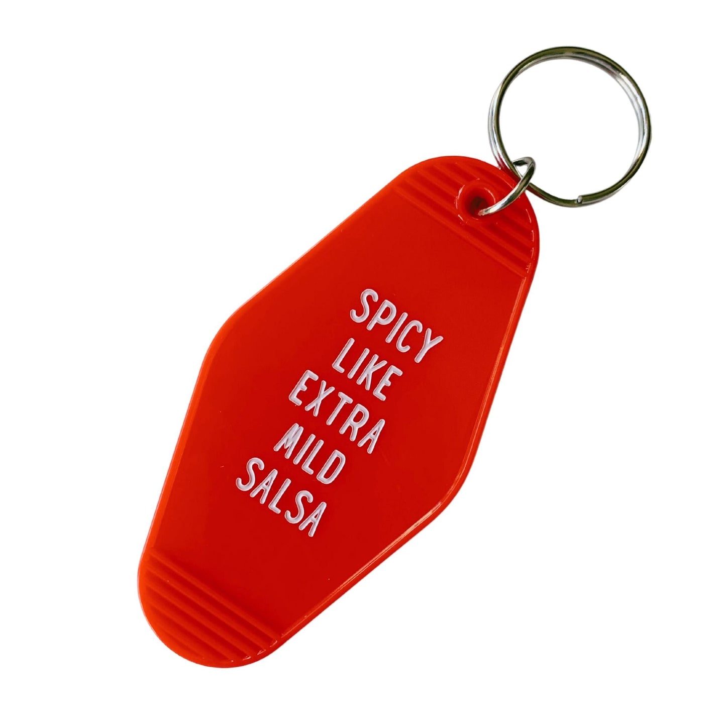 Spicy Like Extra Mild Salsa Motel Style Keychain in Red by The Bullish Store