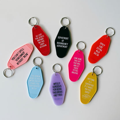 Spicy Like Extra Mild Salsa Motel Style Keychain in Red by The Bullish Store