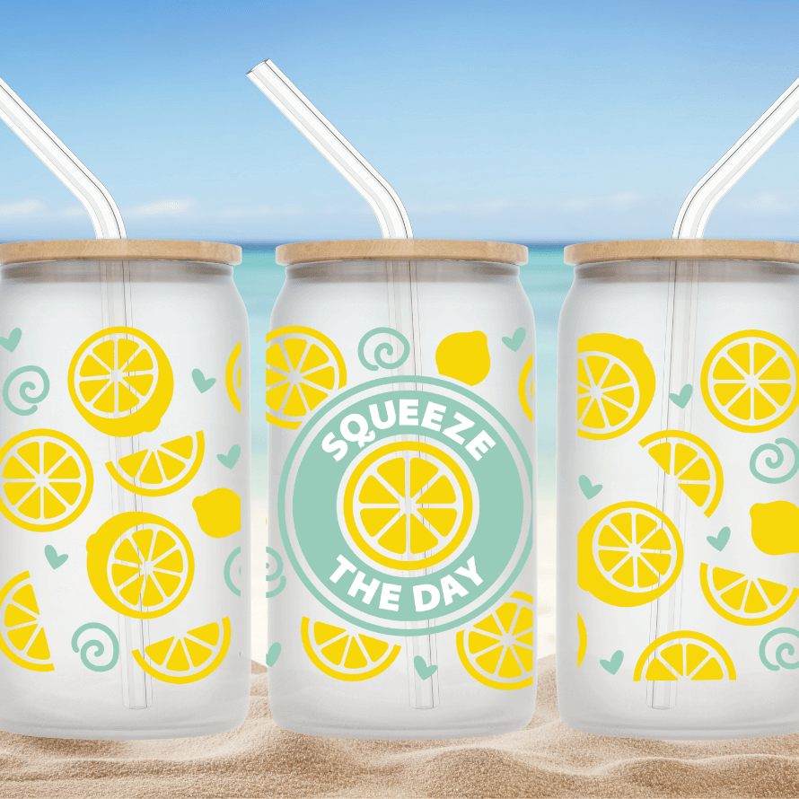 Squeeze The Day Lemons Beer Can Glasses by Crafty Casey's