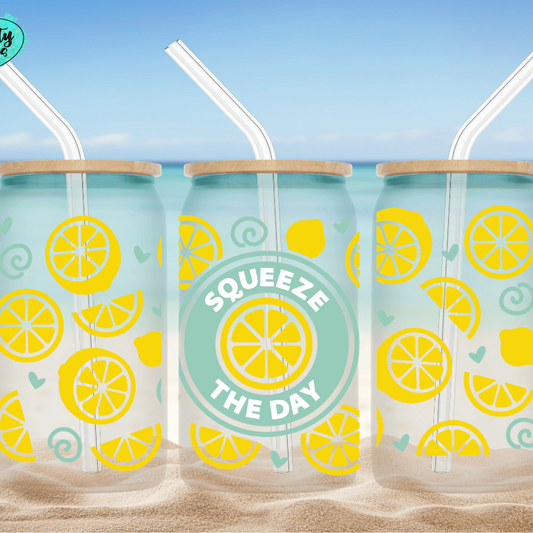 Squeeze The Day Lemons Beer Can Glasses by Crafty Casey's