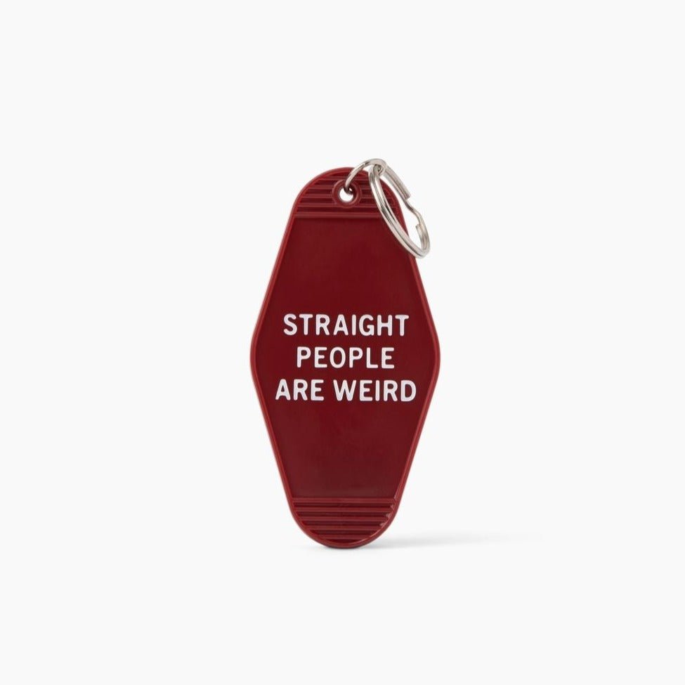 Straight People Are Weird Motel Style Keychain in Dark Red | LGBTQIA Pride Item by The Bullish Store