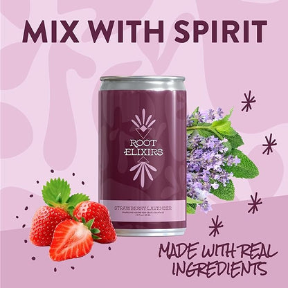 Root Elixirs Sparkling Strawberry Lavender Premium Cocktail Mixer- 8 Cans 7.5 oz by Farm2Me