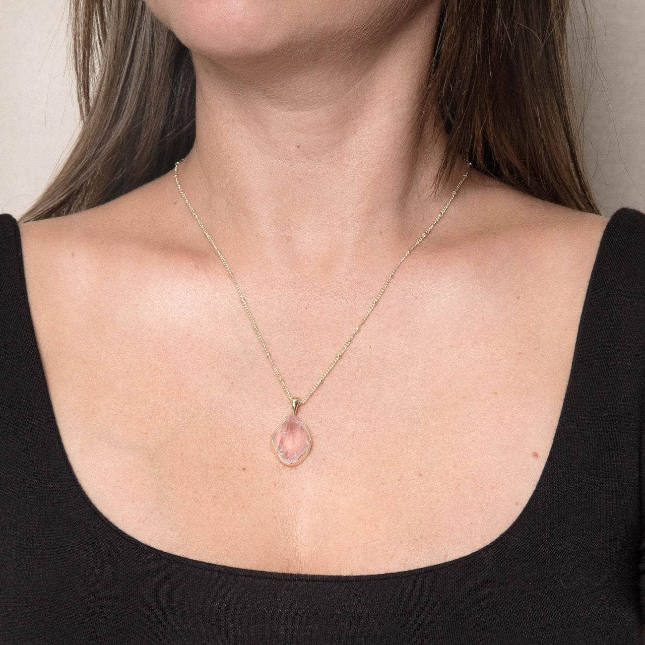 Rose Quartz Raw Crystal Necklace by Tiny Rituals