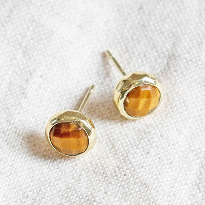 Tiger Eye Silver or Gold Stud Earrings by Tiny Rituals