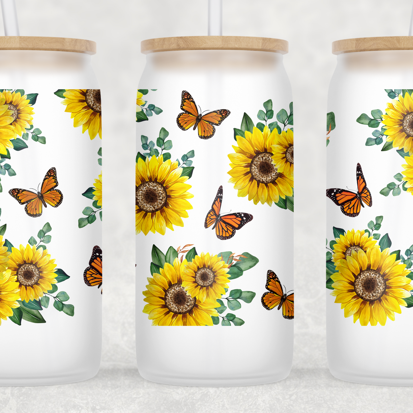 Sunflower Butterfly Beer Can Glasses by Crafty Casey's