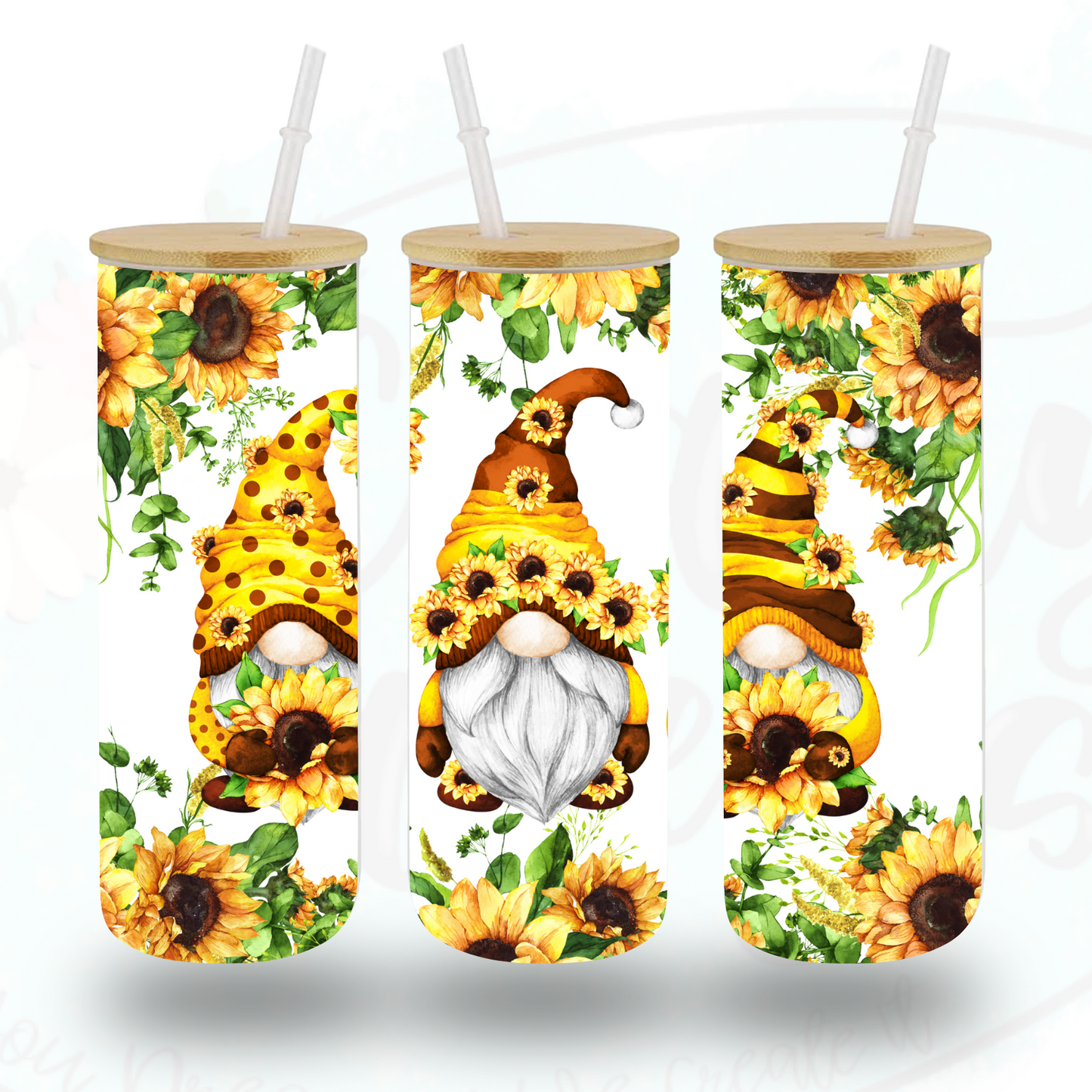 Sunflower Gnome Glass Tumbler by Crafty Casey's