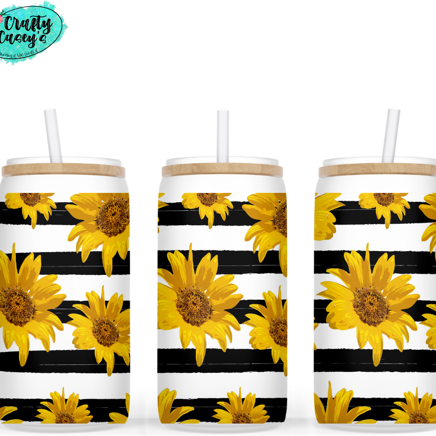 Sunflower Striped Beer Can Glasses by Crafty Casey's