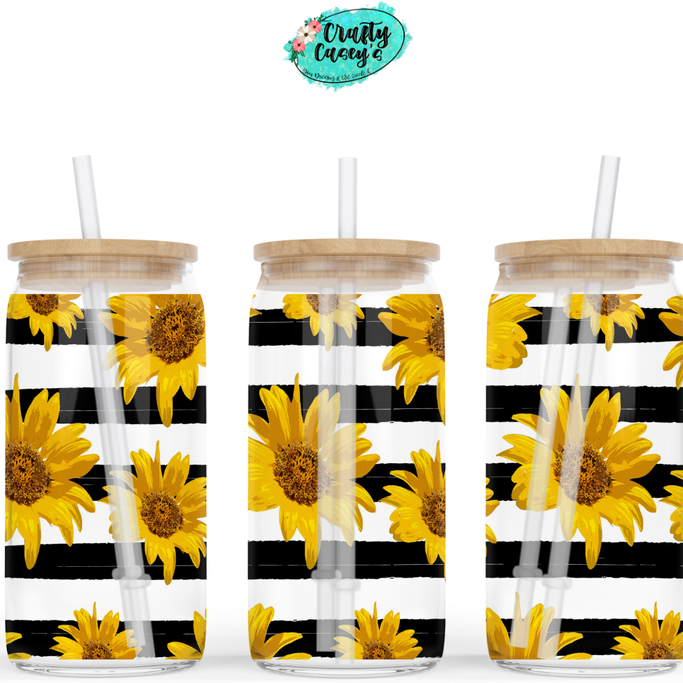 Sunflower Striped Beer Can Glasses by Crafty Casey's