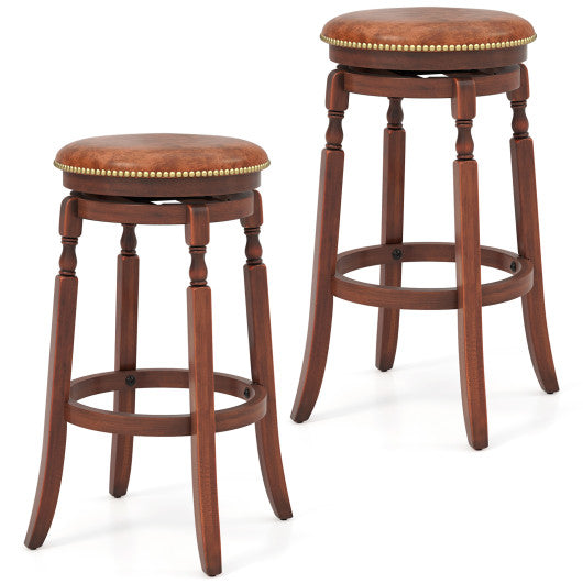 29 Inch Swivel Bar Stool Set of 2 with Upholstered Seat and Rubber Wood Frame-29 inches by VYSN