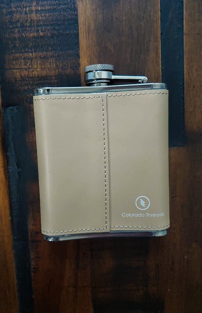 Colorado 7oz Leather Leak Proof Stainless Steel Hip Flask Desert by Colorado Threads Clothing