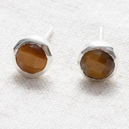 Tiger Eye Silver or Gold Stud Earrings by Tiny Rituals