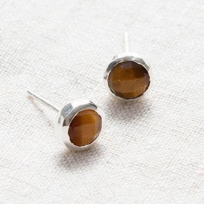 Tiger Eye Silver or Gold Stud Earrings by Tiny Rituals