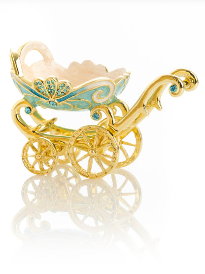 Turquoise vintage Baby Carriage Trinket Box stroller by Keren Kopal