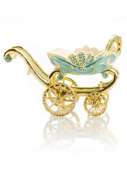 Turquoise vintage Baby Carriage Trinket Box stroller by Keren Kopal