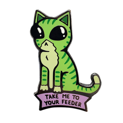 Take Me To Your Feeder Cat Pin by Kolorspun