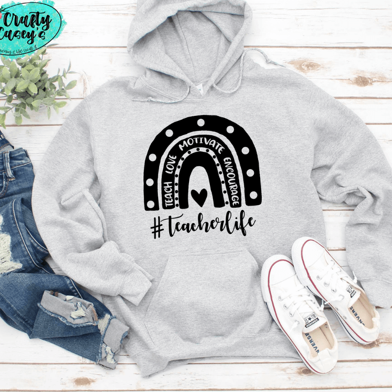 Teach Love Motivate Encourage Teacher Life Rainbow Hoodie by Crafty Casey's