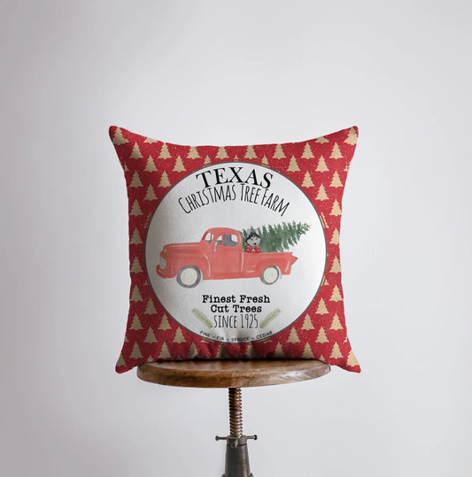 Texas Christmas Tree Farm | Red Christmas Truck | Pillow Cover | Christmas Decor | Throw Pillow | Home Decor | Rustic Christmas Decor by UniikPillows