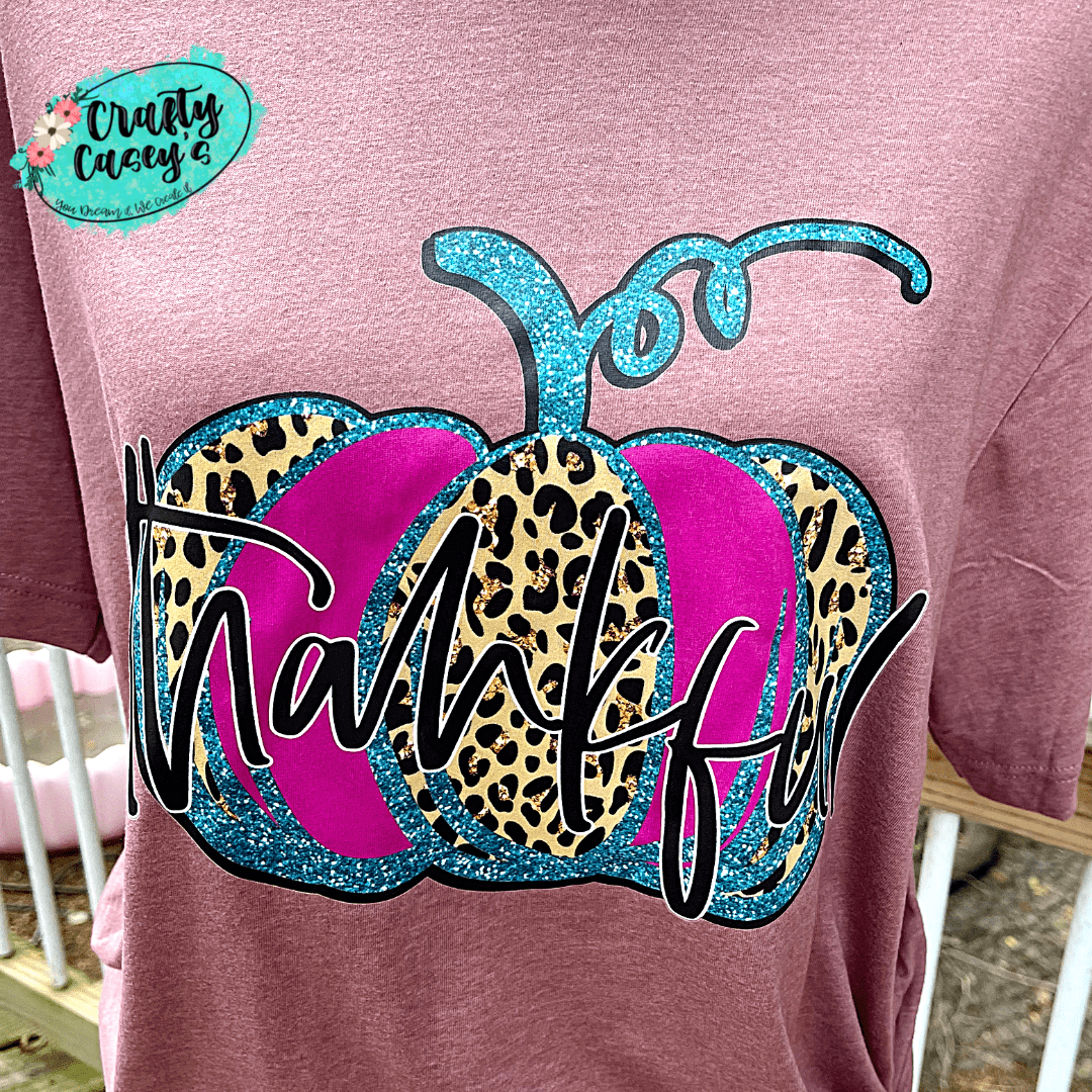 Thankful Leopard Pink Teal Pumpkin Fall  T-shirts by Crafty Casey's