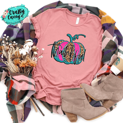 Thankful Leopard Pink Teal Pumpkin Fall  T-shirts by Crafty Casey's