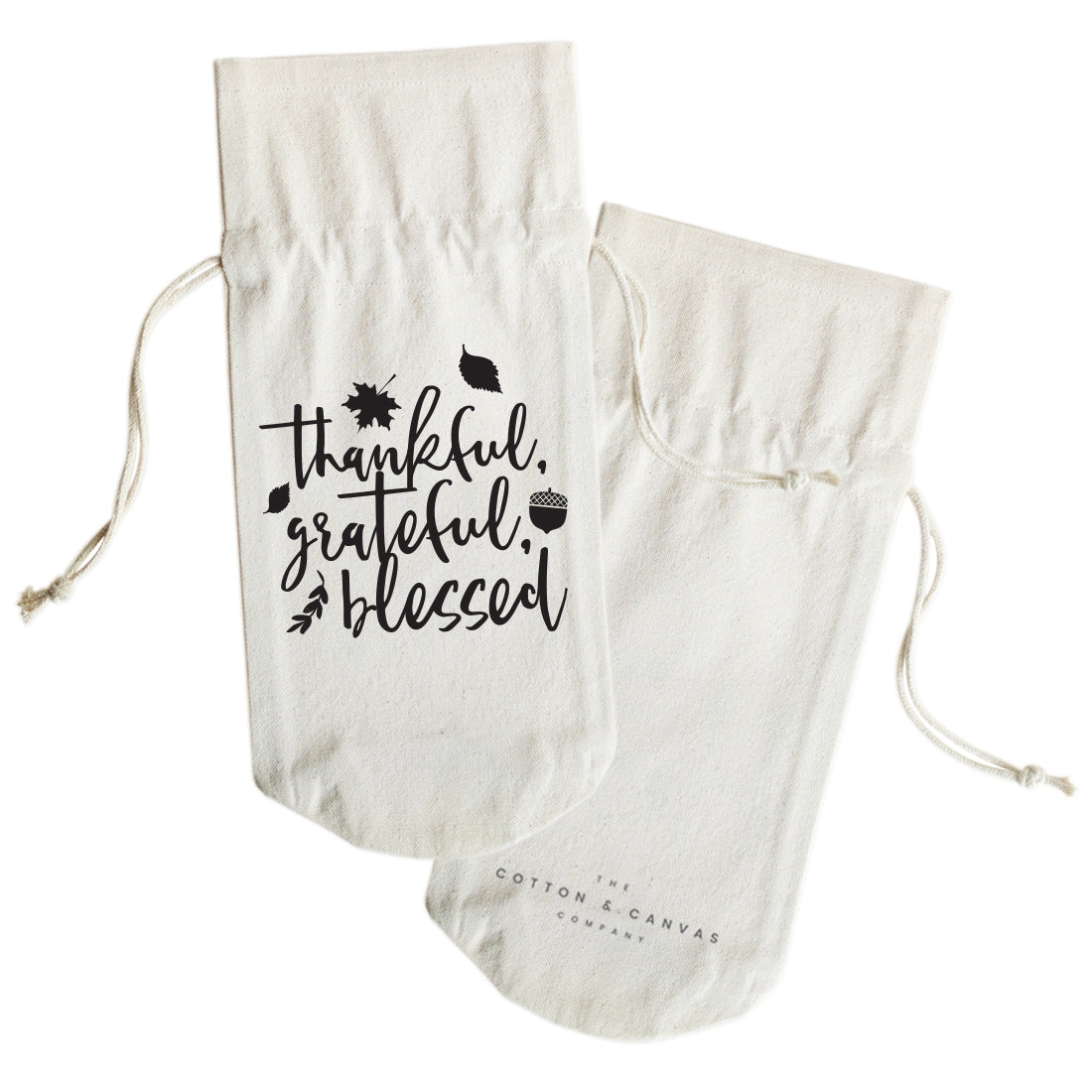 Thankful Grateful Blessed Cotton Canvas Wine Bag by The Cotton & Canvas Co.