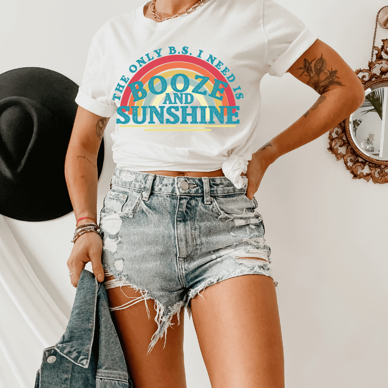 The Only B.S I Need Is Booze & Sunshine -Funny T-shirt by Crafty Casey's