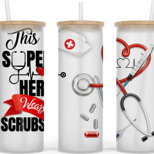 This Super Hero Where's Scrubs Nurse Glass Tumbler by Crafty Casey's