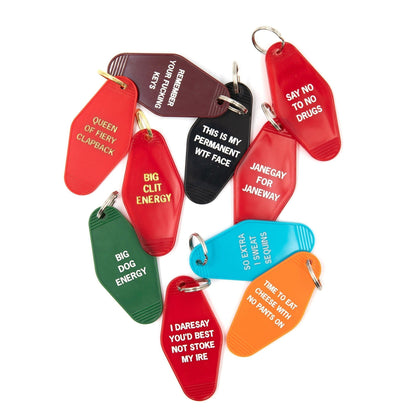 Time To Eat Cheese with No Pants On Motel Style Keychain in Orange by The Bullish Store