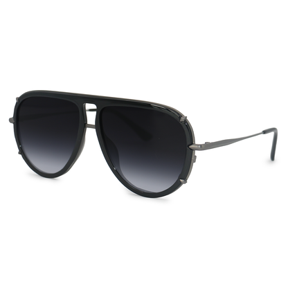 Ivy Luxe - Black Tangle-Free Round Aviator Sunglasses by TopFoxx