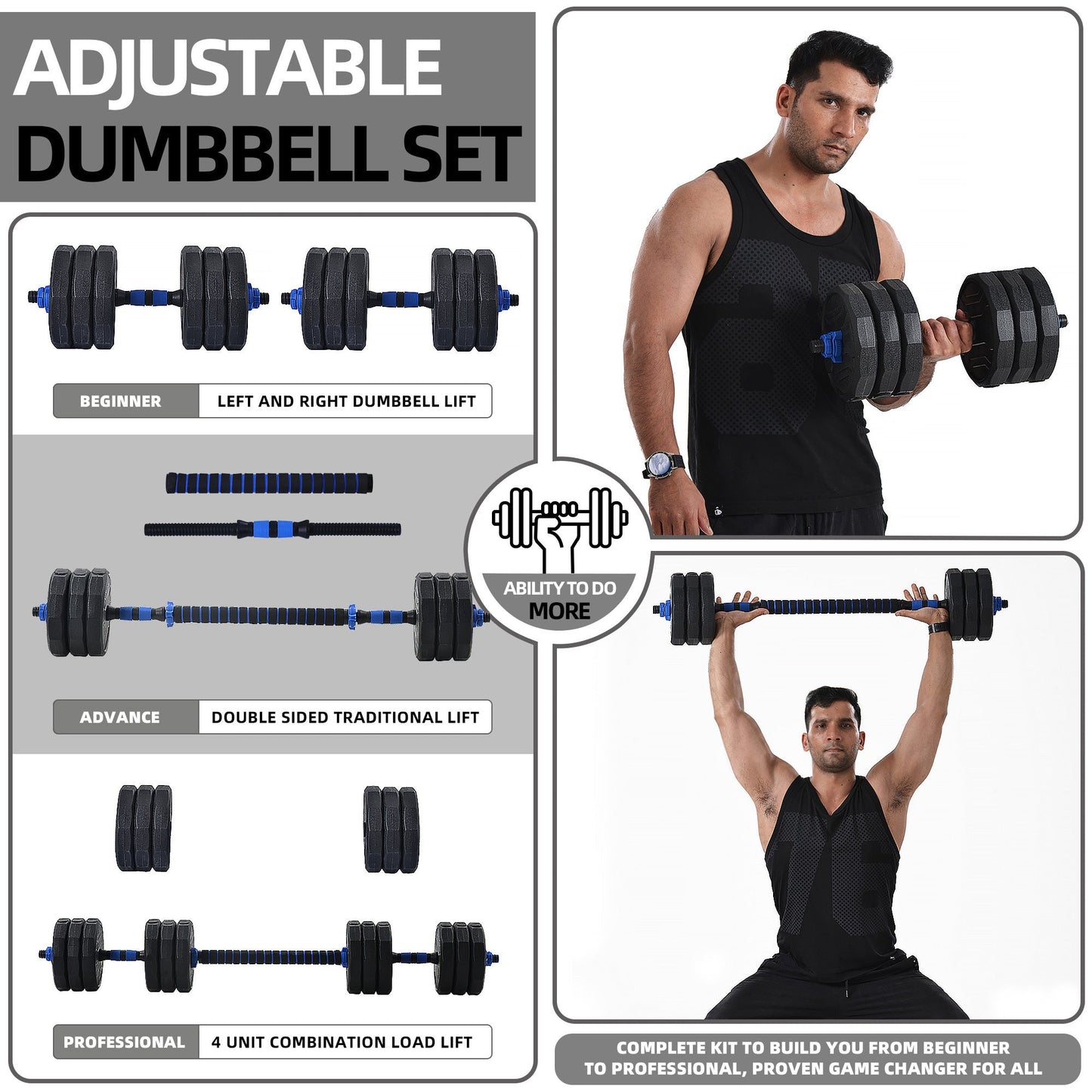 (Total 58lbs, 29lbs each) Adjustable Dumbbell Barbell Weight Pair TOTAL 58 LBS, Dumbells weights Set, Free Weights Dumbbells 2 in 1 sets with connector, Adjustable Weights Dumbbells Set for Home Gym THEGSND LLC