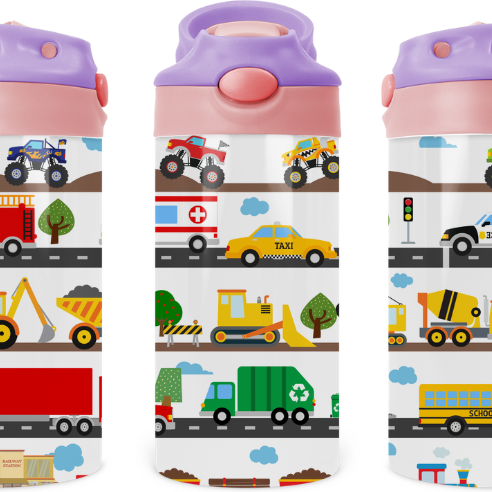 Trains, Planes, Automobiles kids 12 oz Water Bottle Flip Top by Crafty Casey's