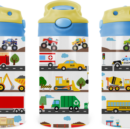 Trains, Planes, Automobiles kids 12 oz Water Bottle Flip Top by Crafty Casey's