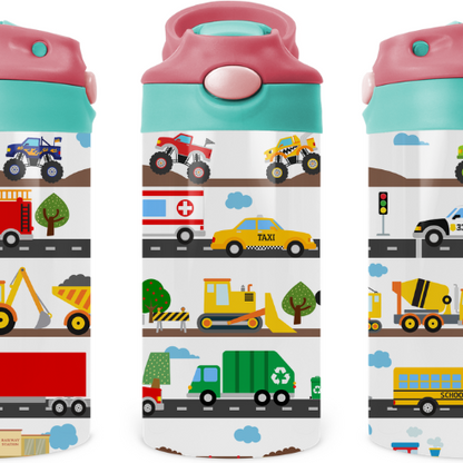 Trains, Planes, Automobiles kids 12 oz Water Bottle Flip Top by Crafty Casey's