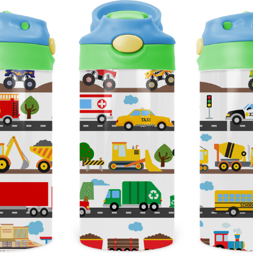 Trains, Planes, Automobiles kids 12 oz Water Bottle Flip Top by Crafty Casey's