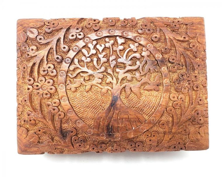 Tree of Life Hand Carved Wood Box 5"x7" by OMSutra