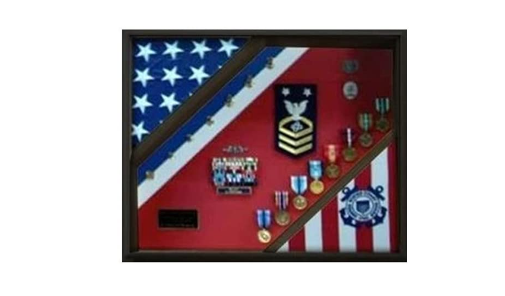 2 Flag Display Case, Coast Guard Gifts, USCG, Shadow Box, Coast Guard Cutter - Walnut by The Military Gift Store