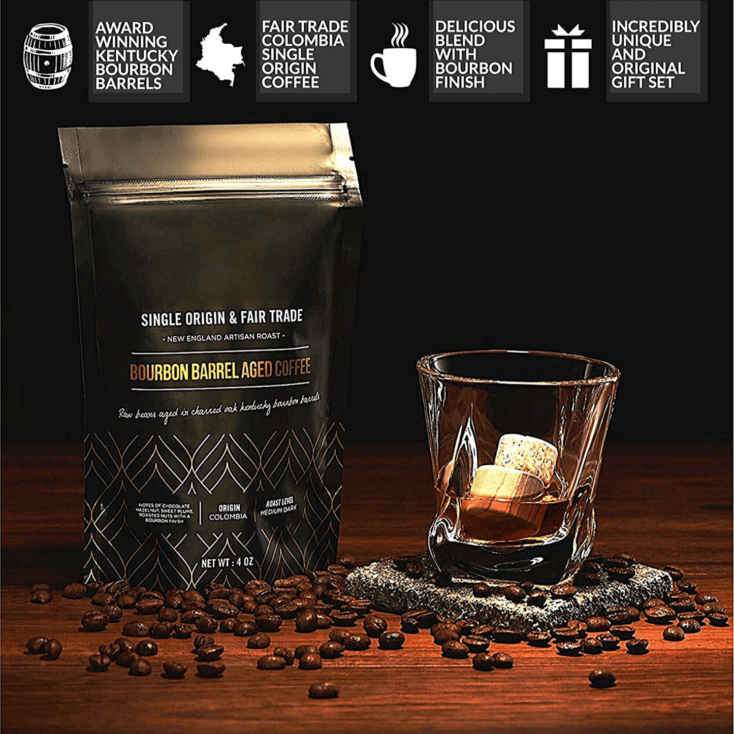 The Gourmet Set - ROCKS x Bourbon Barrel Aged Coffee by R.O.C.K.S. Whiskey Chilling Stones